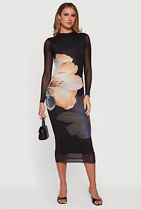 Patterned Mesh Keyhole Open Back Maxi Dress