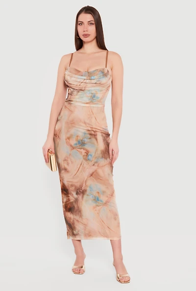 Patterned Mesh Padded Cup Sweetheart Bustier Dress