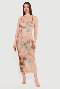 Patterned Mesh Padded Cup Sweetheart Bustier Dress