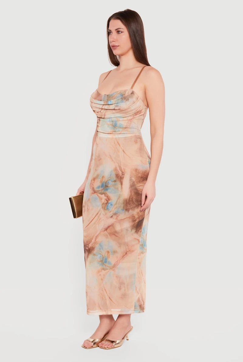 Patterned Mesh Padded Cup Sweetheart Bustier Dress