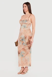 Patterned Mesh Padded Cup Sweetheart Bustier Dress