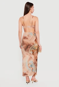 Patterned Mesh Padded Cup Sweetheart Bustier Dress