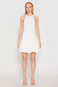 Womens Almost Famous Racerback Tank Bubble Hem Dress, White, Size M