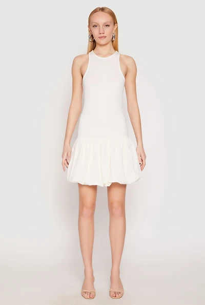 Womens Almost Famous Racerback Tank Bubble Hem Dress, White, Size L