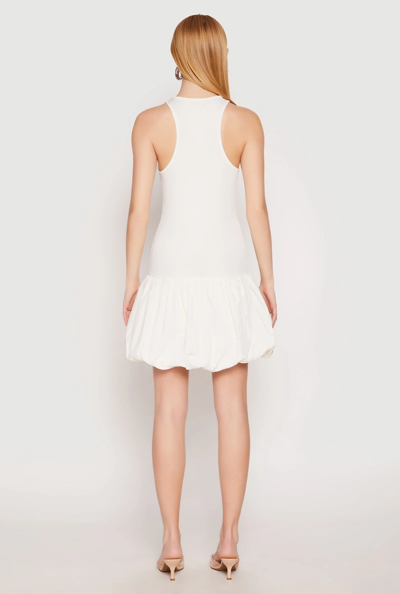 Womens Almost Famous Racerback Tank Bubble Hem Dress, White, Size M