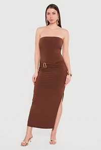 Side Slit Metallic Waist Detail Tube Dress