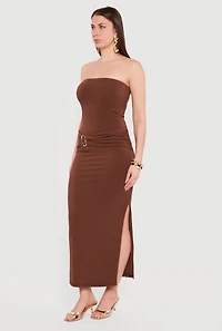 Side Slit Metallic Waist Detail Tube Dress