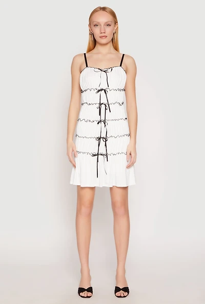 Womens Almost Famous Bow Contrast Tiered Dress, White,
