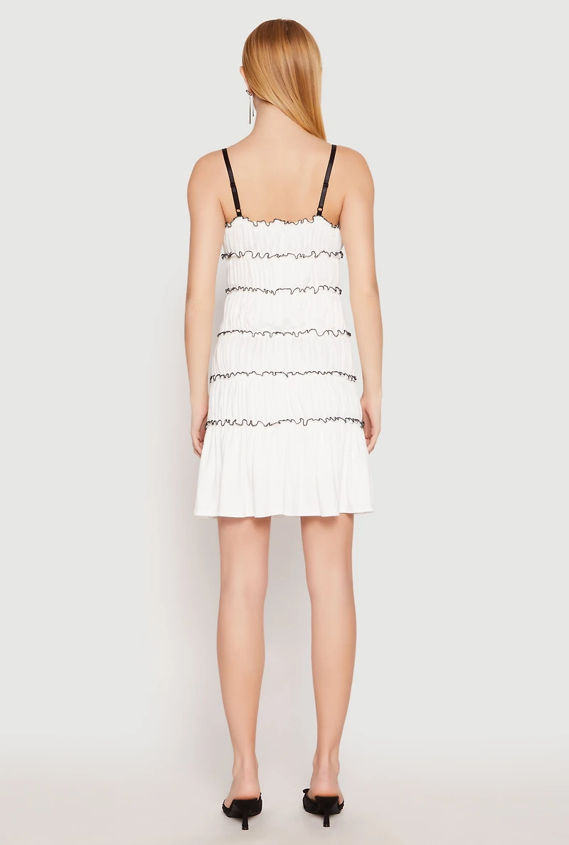 Womens Almost Famous Bow Contrast Tiered Dress, White, Size M