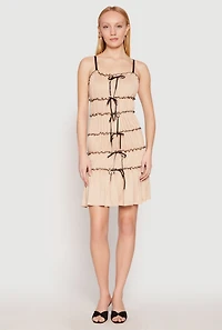 Womens Almost Famous Bow Contrast Tiered Dress, Beige, Size M
