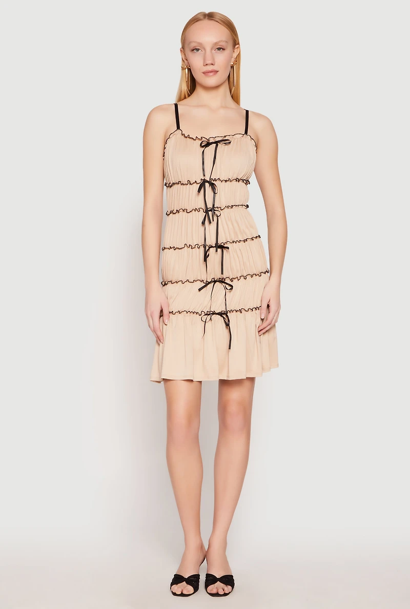 Womens Almost Famous Bow Contrast Tiered Dress, M