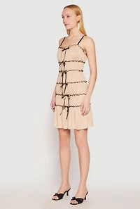 Womens Almost Famous Bow Contrast Tiered Dress, Beige, Size M