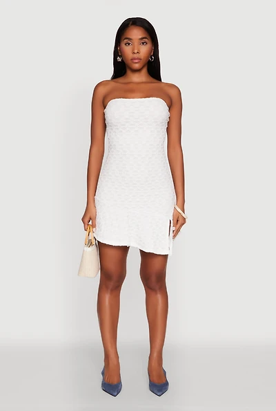 Womens Madden Girl Floral Lace Strapless Mini Dress, White, Size M