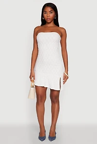 Womens Madden Girl Floral Lace Strapless Mini Dress, White, Size XL