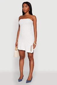 Womens Madden Girl Floral Lace Strapless Mini Dress, White, Size M