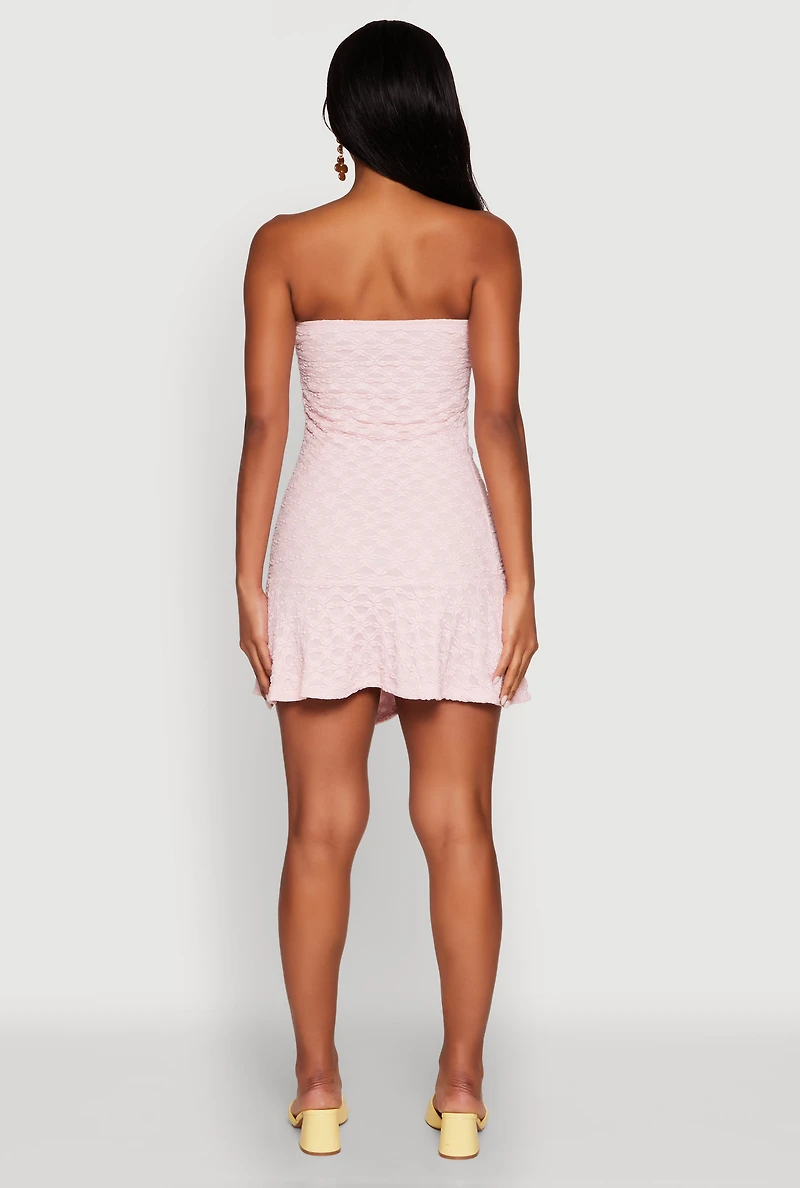 Womens Madden Girl Floral Lace Strapless Mini Dress, Pink, Size M