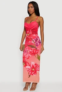 Almost Famous Sweetheart Cowl Neck Floral Bustier Dress