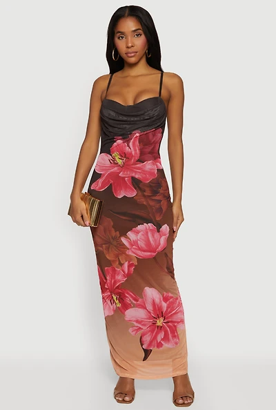 Almost Famous Sweetheart Cowl Neck Floral Bustier Dress