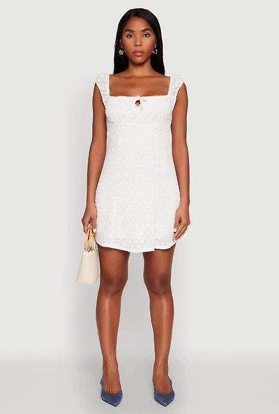 Womens Madden Girl Cap Sleeve Lace Mini Dress, White, Size M