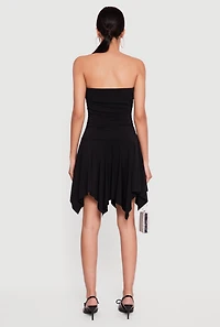 Strapless Ruched Dress with Handkerchief Hem