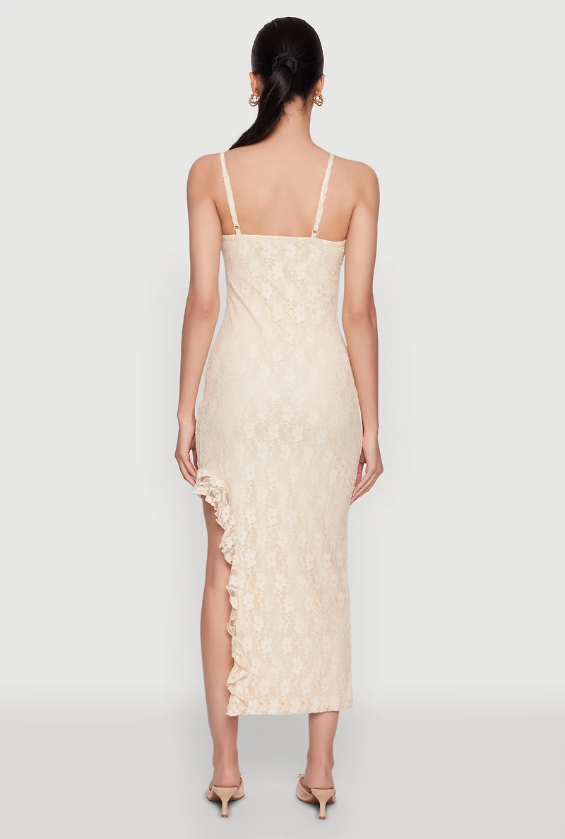 Madden Girl Lace Asymmetrical Dress with Ruffles