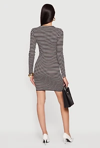 Striped Long Sleeve Ribbed Knit Mini Dress