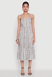 Womens Striped Tiered Cami Dress with Sweetheart Neckline, Grey, Size M