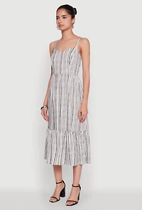 Womens Striped Tiered Cami Dress with Sweetheart Neckline, Grey, Size M
