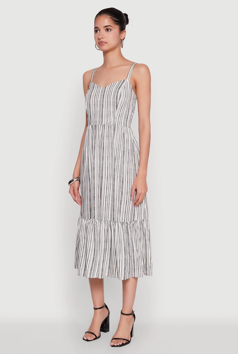 Striped Tiered Cami Dress with Sweetheart Neckline