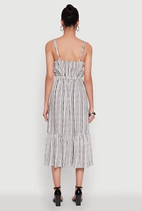 Womens Striped Tiered Cami Dress with Sweetheart Neckline, Grey, Size M