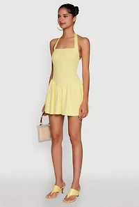 Womens Trendy Snatched Skater Dress with Halter Neck, Yellow, Size L
