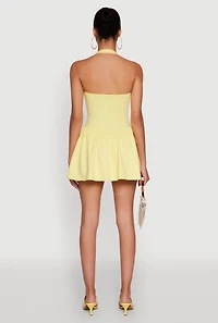 Womens Trendy Snatched Skater Dress with Halter Neck, Yellow, Size L