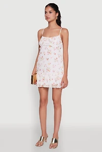 Womens Chiffon Fruit Print Sundress with Smocked Back and Ruffles, White, Size L