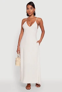 Striped Linen Slip Dress with Pockets