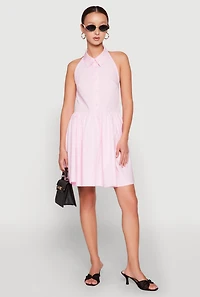 Halter Button Front Skater Dress