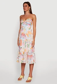 Womens Tropical Print Tiered Twist Front Midi Dress, Multi, Size L