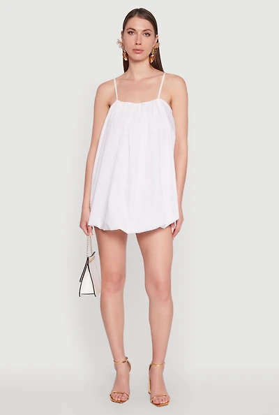 Womens Chic Poplin Bubble Hem Spaghetti Strap Dress, M