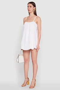 Womens Chic Poplin Bubble Hem Spaghetti Strap Dress, M