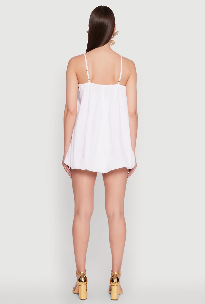 Womens Chic Poplin Bubble Hem Spaghetti Strap Dress, M