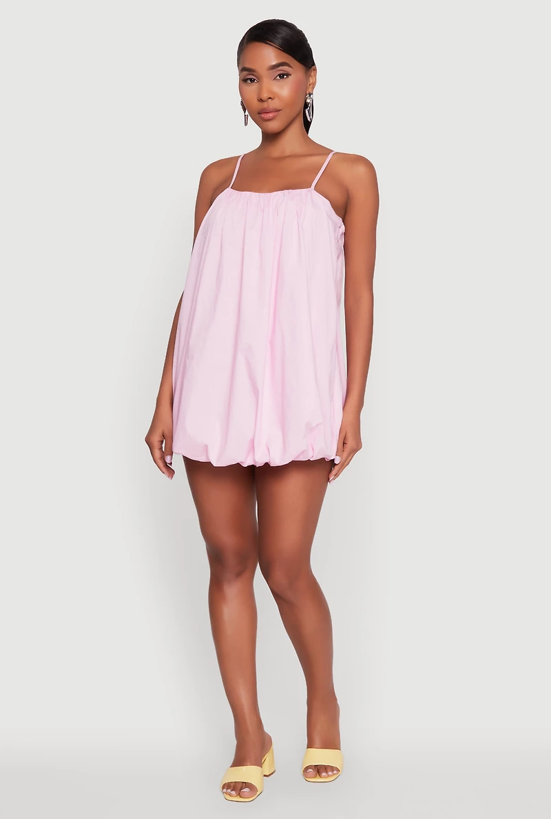 Womens Chic Poplin Bubble Hem Spaghetti Strap Dress, Pink, Size L