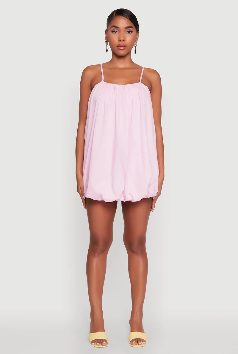 Womens Chic Poplin Bubble Hem Spaghetti Strap Dress, Pink, Size XL