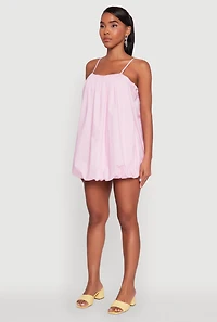 Womens Chic Poplin Bubble Hem Spaghetti Strap Dress, Pink, Size L