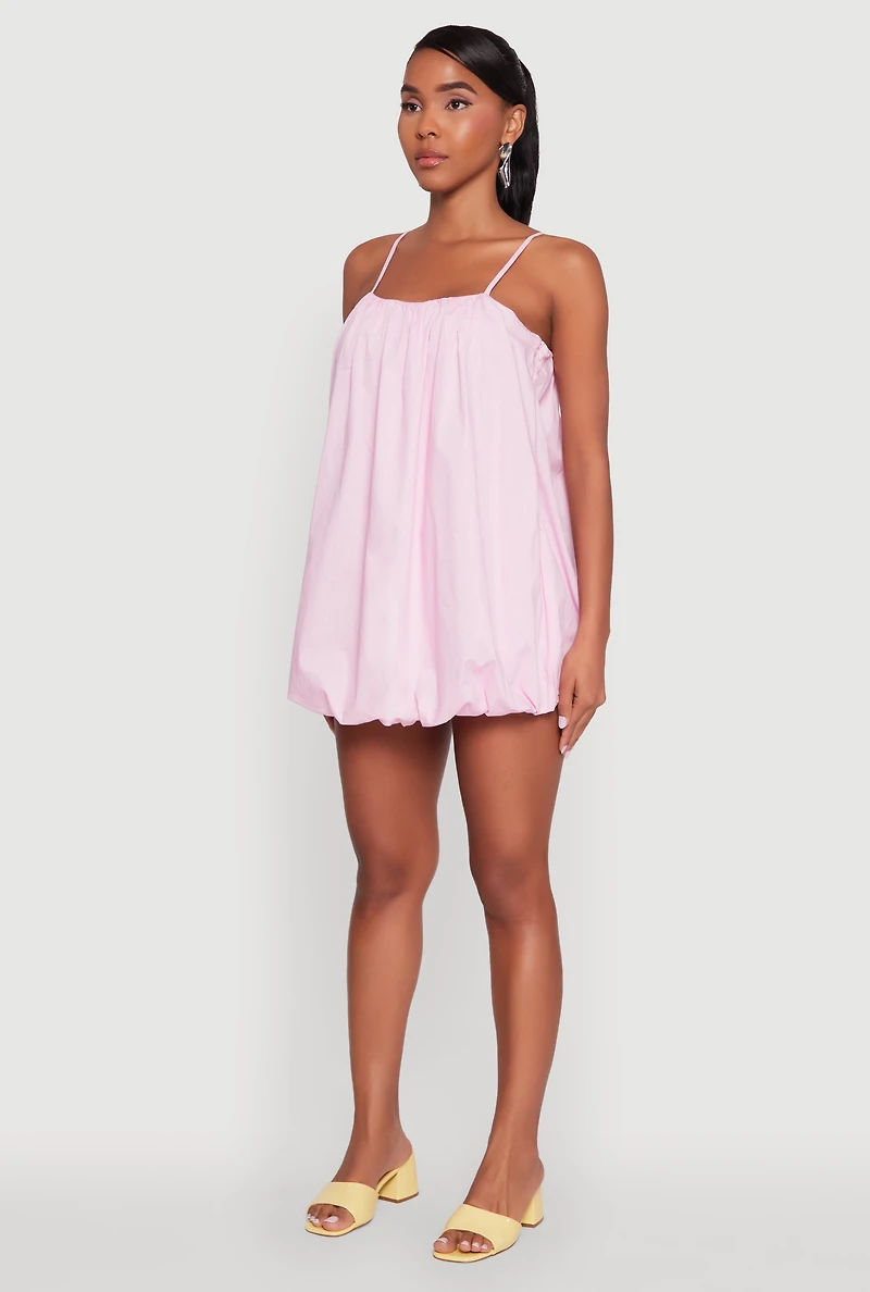 Womens Chic Poplin Bubble Hem Spaghetti Strap Dress, Pink, Size XL