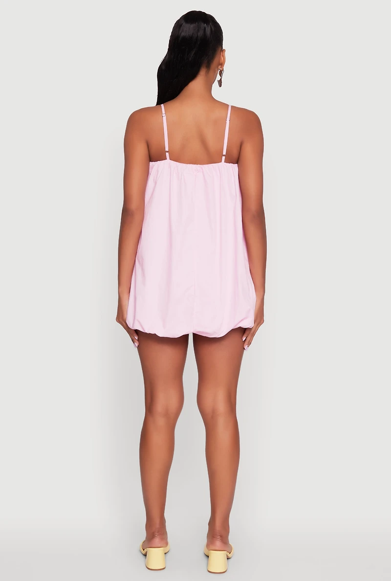 Womens Chic Poplin Bubble Hem Spaghetti Strap Dress, Pink, Size XL