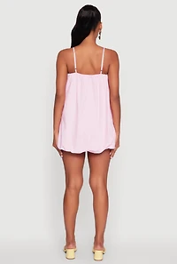 Womens Chic Poplin Bubble Hem Spaghetti Strap Dress, Pink, Size XL