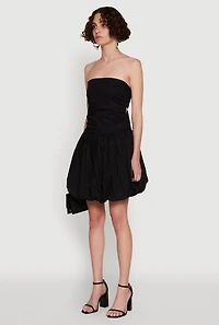 Chic Strapless Poplin Dress with Bubble Hem and Tie Back