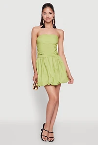 Womens Chic Strapless Poplin Dress with Bubble Hem and Tie Back,
