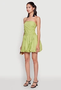 Womens Chic Strapless Poplin Dress with Bubble Hem and Tie Back, XL