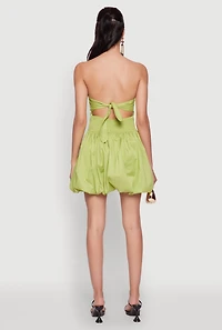 Womens Chic Strapless Poplin Dress with Bubble Hem and Tie Back, Green, Size S