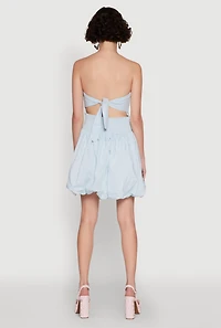 Womens Chic Strapless Poplin Dress with Bubble Hem and Tie Back,